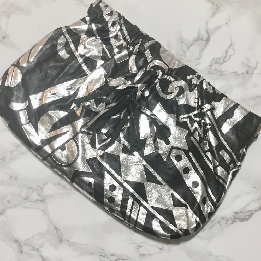 Black Silver Embossed Leather Clutch Crossbody Bag